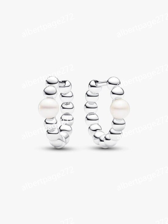 NEW 100% Authentic PANDORA 925 Cultured Pearl & Pavé Hoop  Treated Freshwater Cultured Pearl & Beads Hoop Earrings